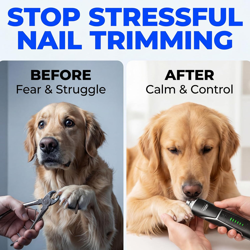 Quiet Dog Nail Grinder with LED Light, 6-Speed Pet Nail Trimmer