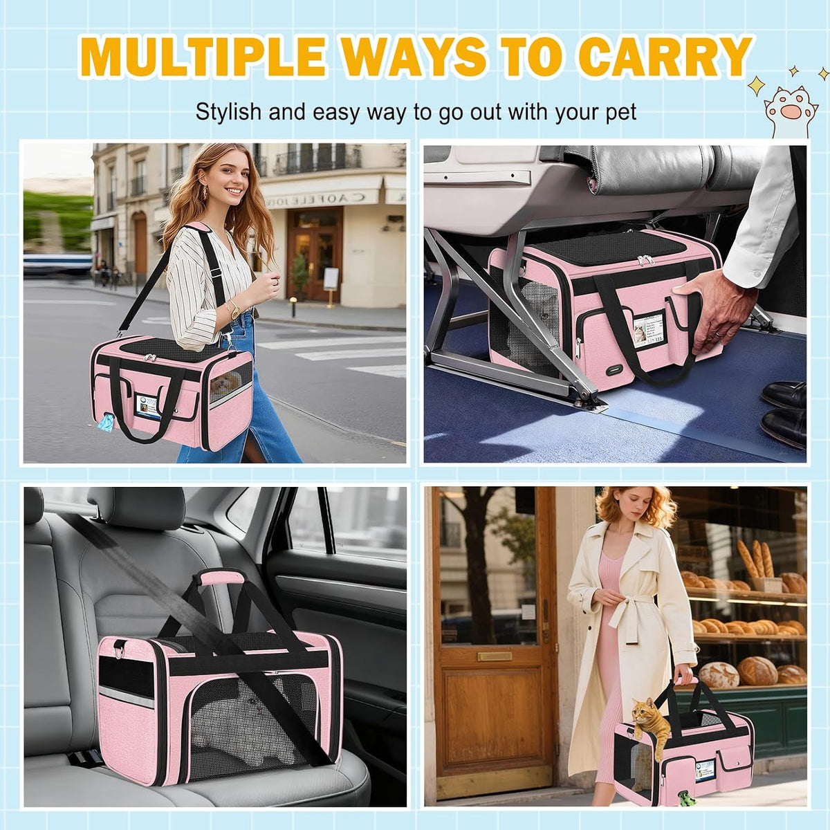 HUANLANG Large Cat Carrier Soft Sided Travel Pet Carrier Airline Approved
