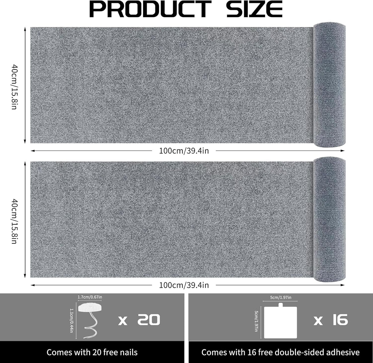 2 Pcs Self-Adhesive Cat Scratch Mat, Cat Scratch Furniture Protector, Grey