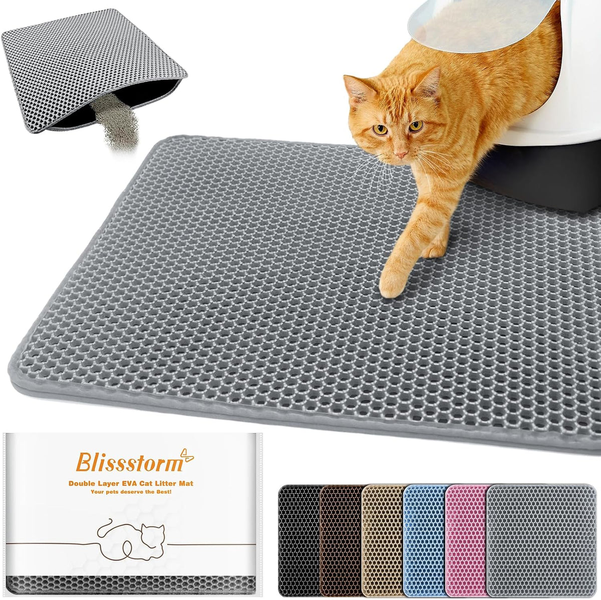 Cat Litter Mat 12"x18",Double Layer EVA litterbox Mat, Gray