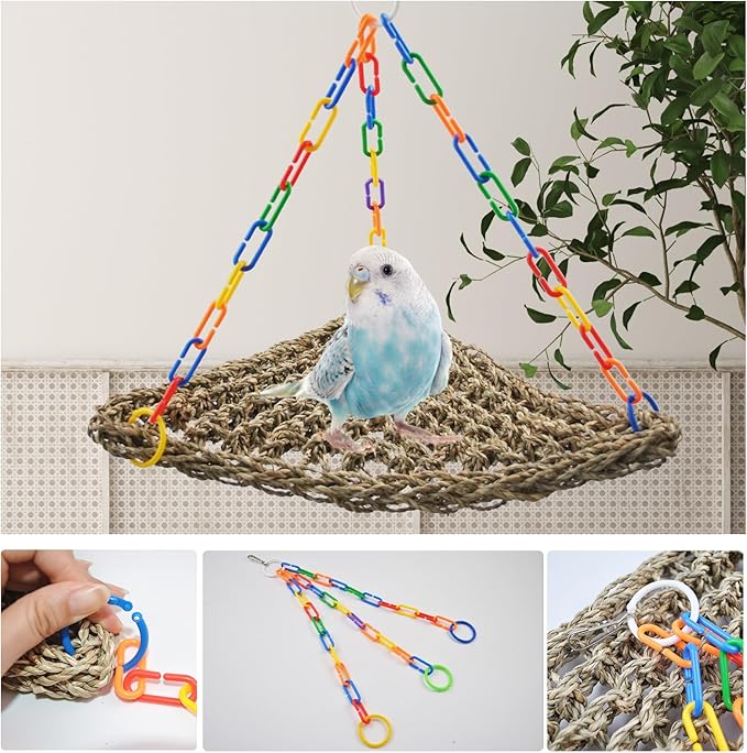 Large Seagrass Mat for Birds, Triangle Cockatiel Seagrass Hammock Natural Woven - Image 5