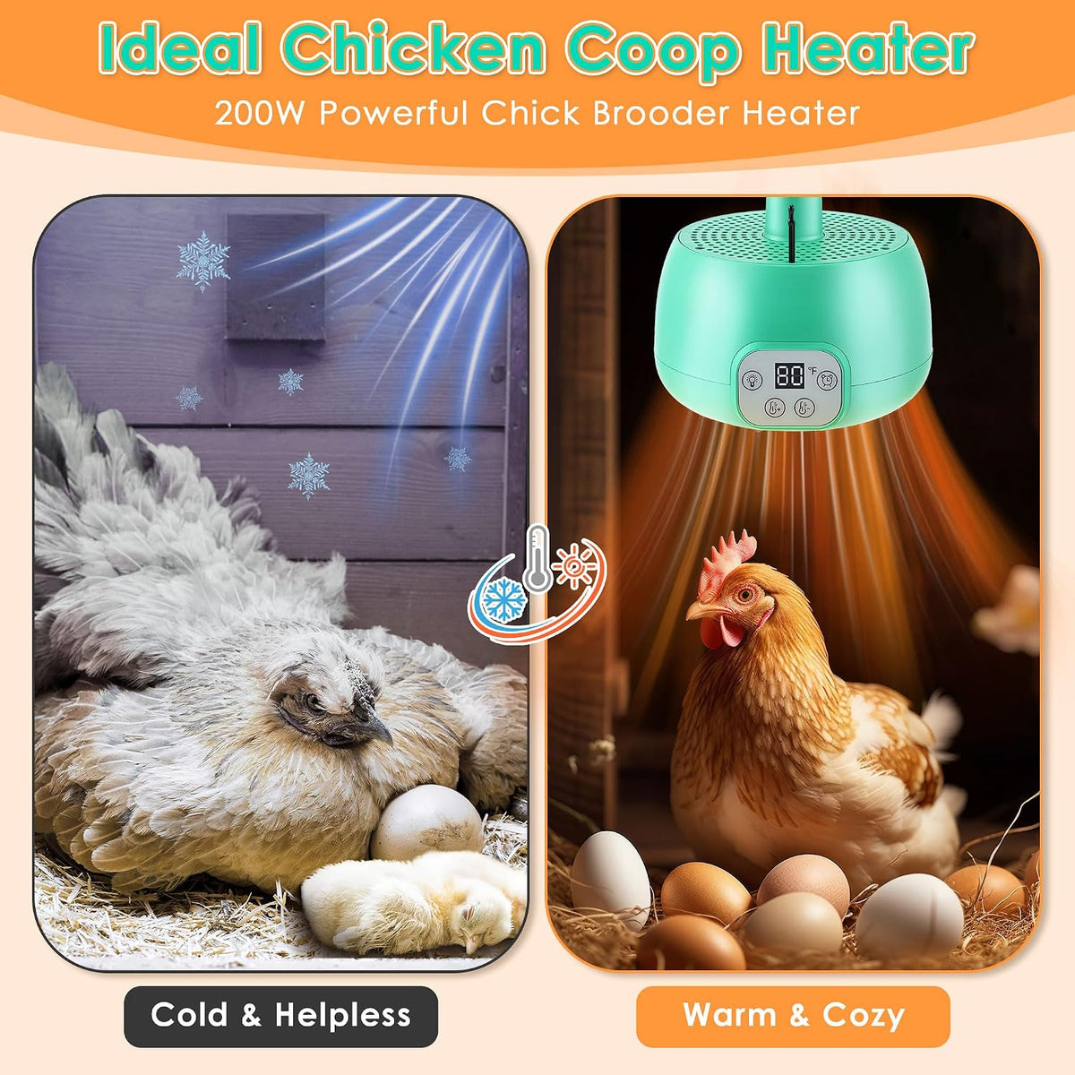 1 Pack Chicken Coop Heater with Remote Control, Timing Chicken Heat Lamp, Smart Temperature Control Chick Brooder Heater, 5 ft Ultra Long Cable Reptile Heating Lamp for Chicks Duck Dog Pet