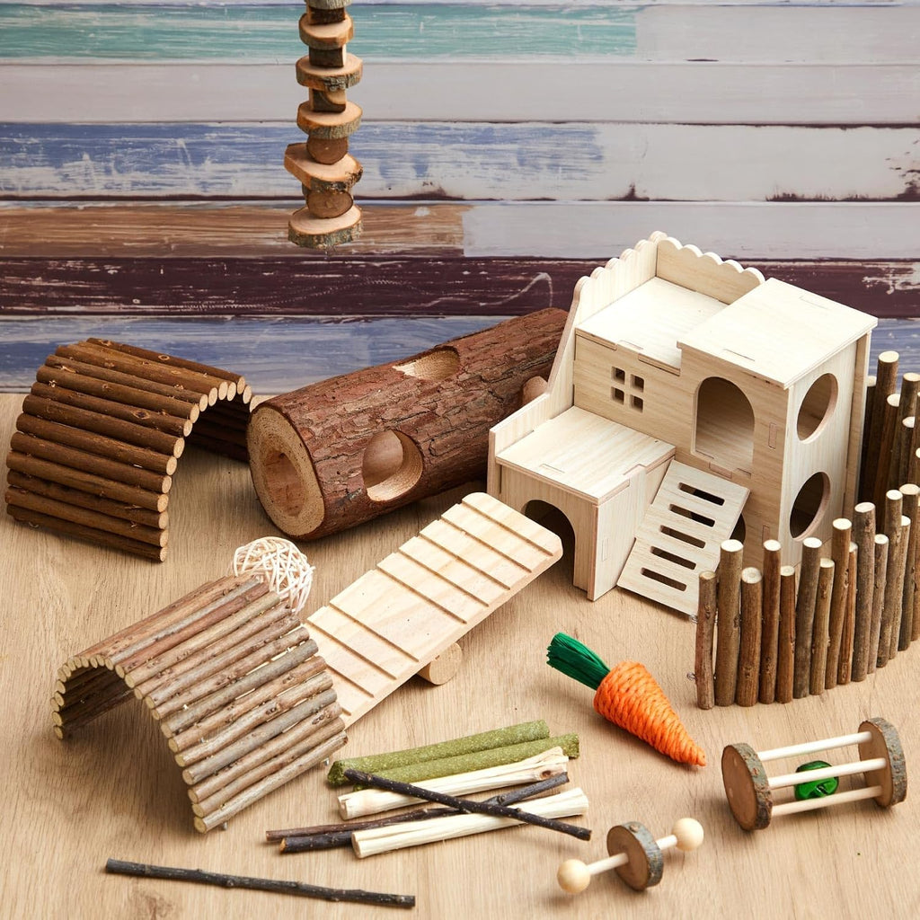 19 Pcs Hamster Cage Accessories Chew Toys Set, Luxury Villa