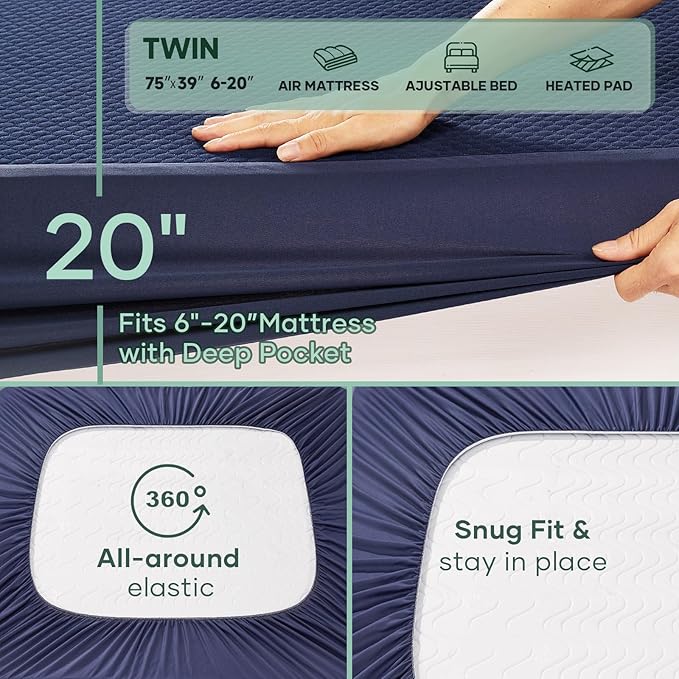 OhGeni 100% Waterproof Mattress Protector, Twin-Navy Blue Size Mattress Pad - Image 4