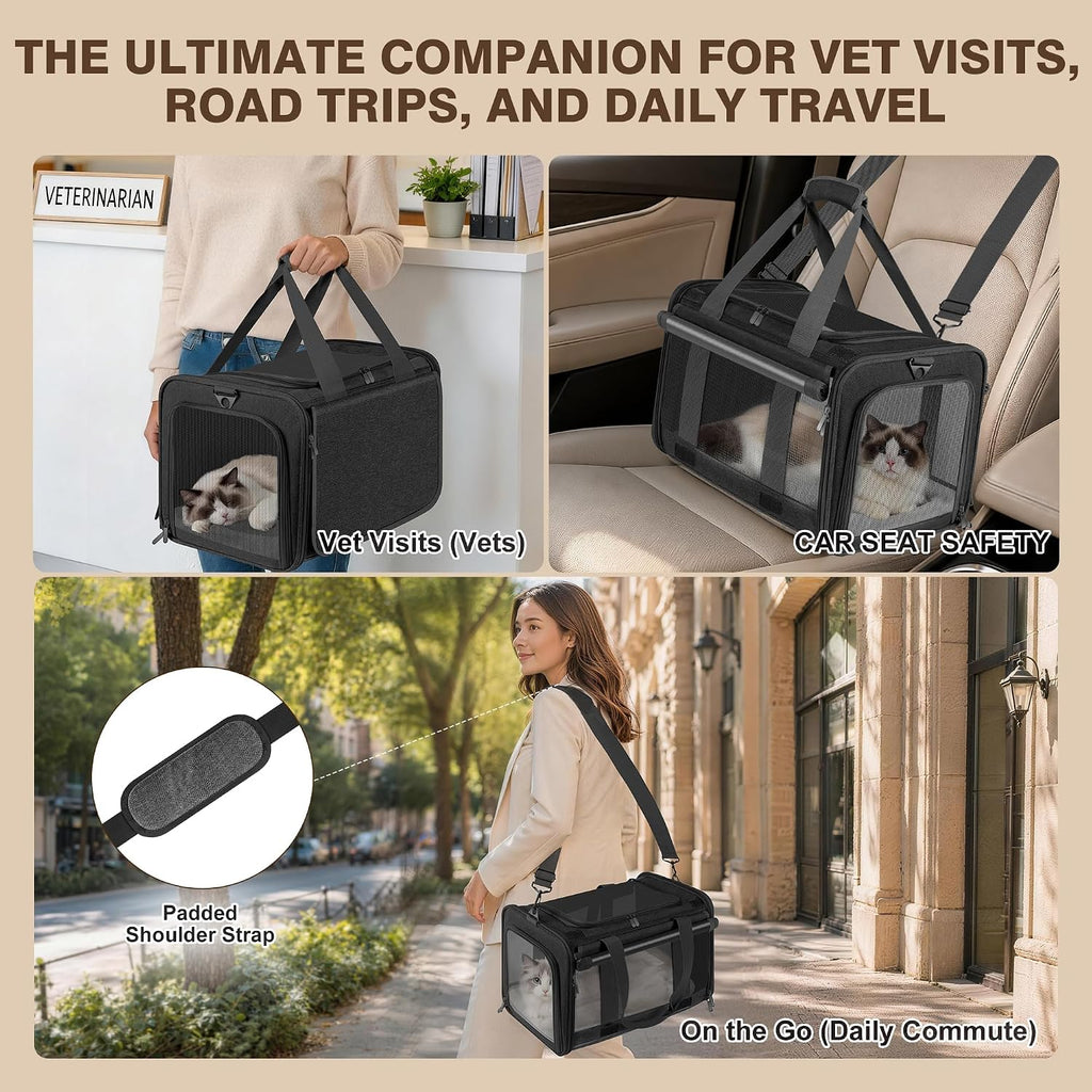 Soft Sided Cat Carrier for Anxious Pets with Privacy Roller Blinds