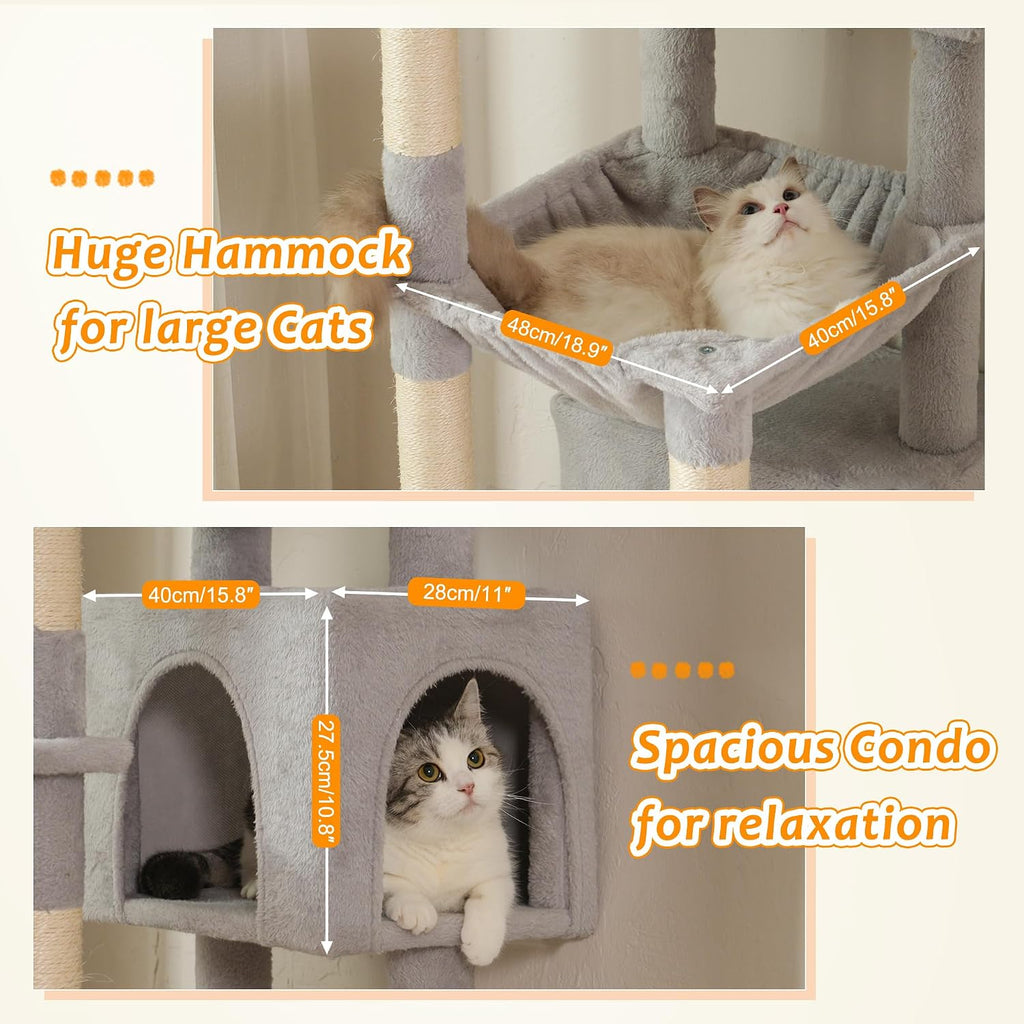 Floor to Ceiling Cat Tree Dual Posts, Adjustable Height 88.9-109"