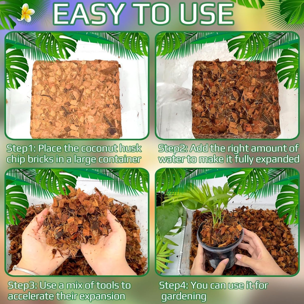 Halatool 10LBS Coco Husk Chips for Plants, Organic Coconut Mulch for Maintaining Moisture and Air & Absorb Water, Compressed Coco Soil Mix for Houseplant, Garden, Landscaping, Reptile Substrate