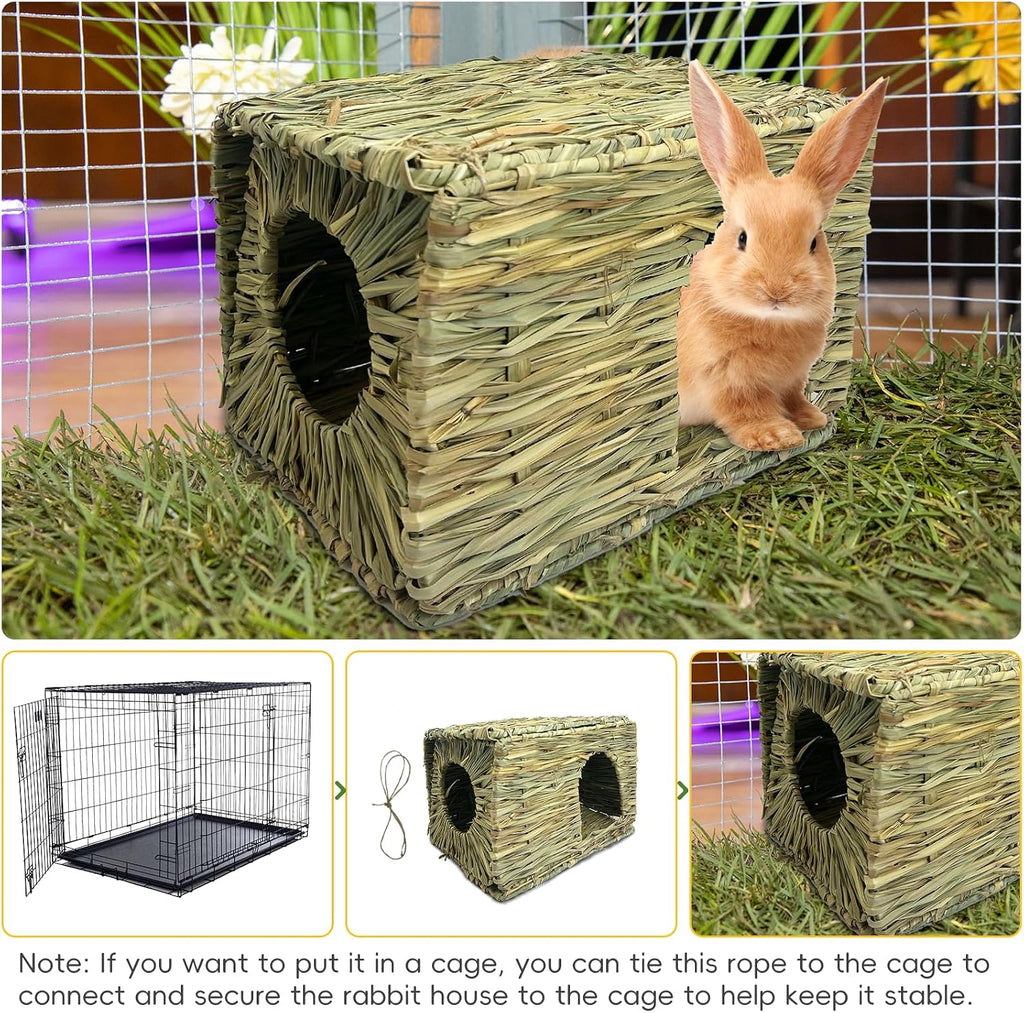 Hamiledyi Large Rabbit Grass House Hand Woven Natural Bunny Hut