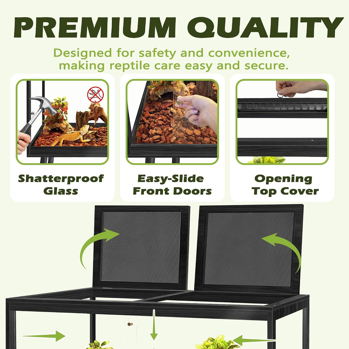 Prolee Bearded Dragon Tank with Legs, Tempered Glass Lizard Tanks and Reptile Enclosure, 75 Gallon Reptile Tank for Lizard Chameleon (Black,47inch Length)