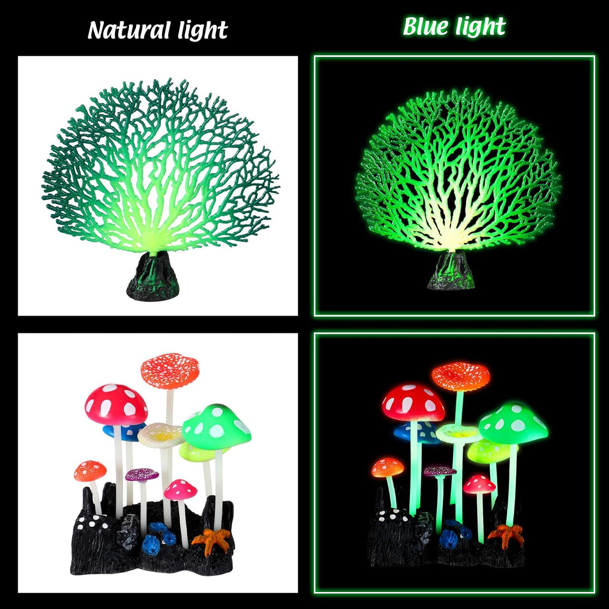 Frienda 8 Pcs Glowing Aquarium Fish Tank Decorations, Blue, Pink