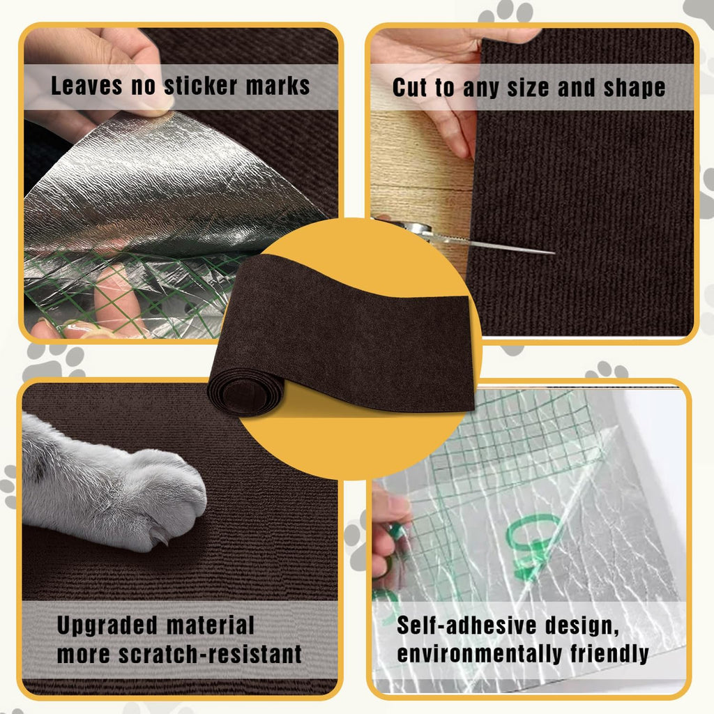 Cat Scratch Mat, 3PCS 39.4"x11.9" DIY Trimmable Self-Adhesive Cats Scratching Mat, Couch Protector from Cats Claw, Cat Scratch Furniture Protector Or Couch Protector (Brown)