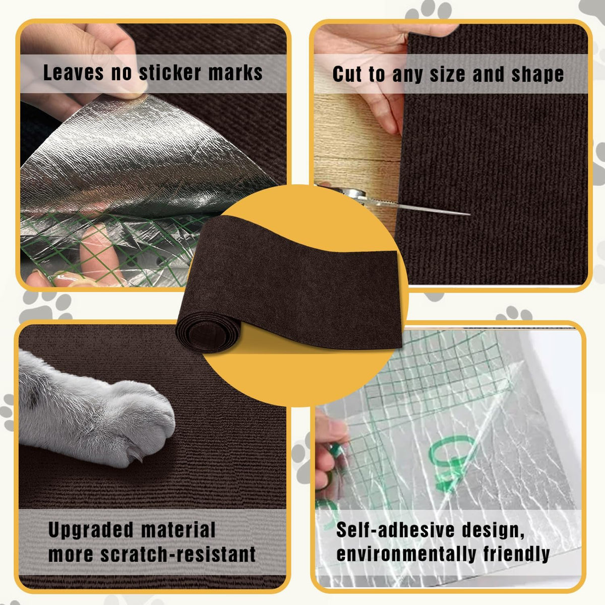 Cat Scratch Mat, 3PCS 39.4"x11.9" DIY Trimmable Self-Adhesive Cats Scratching Mat, Couch Protector from Cats Claw, Cat Scratch Furniture Protector Or Couch Protector (Brown)
