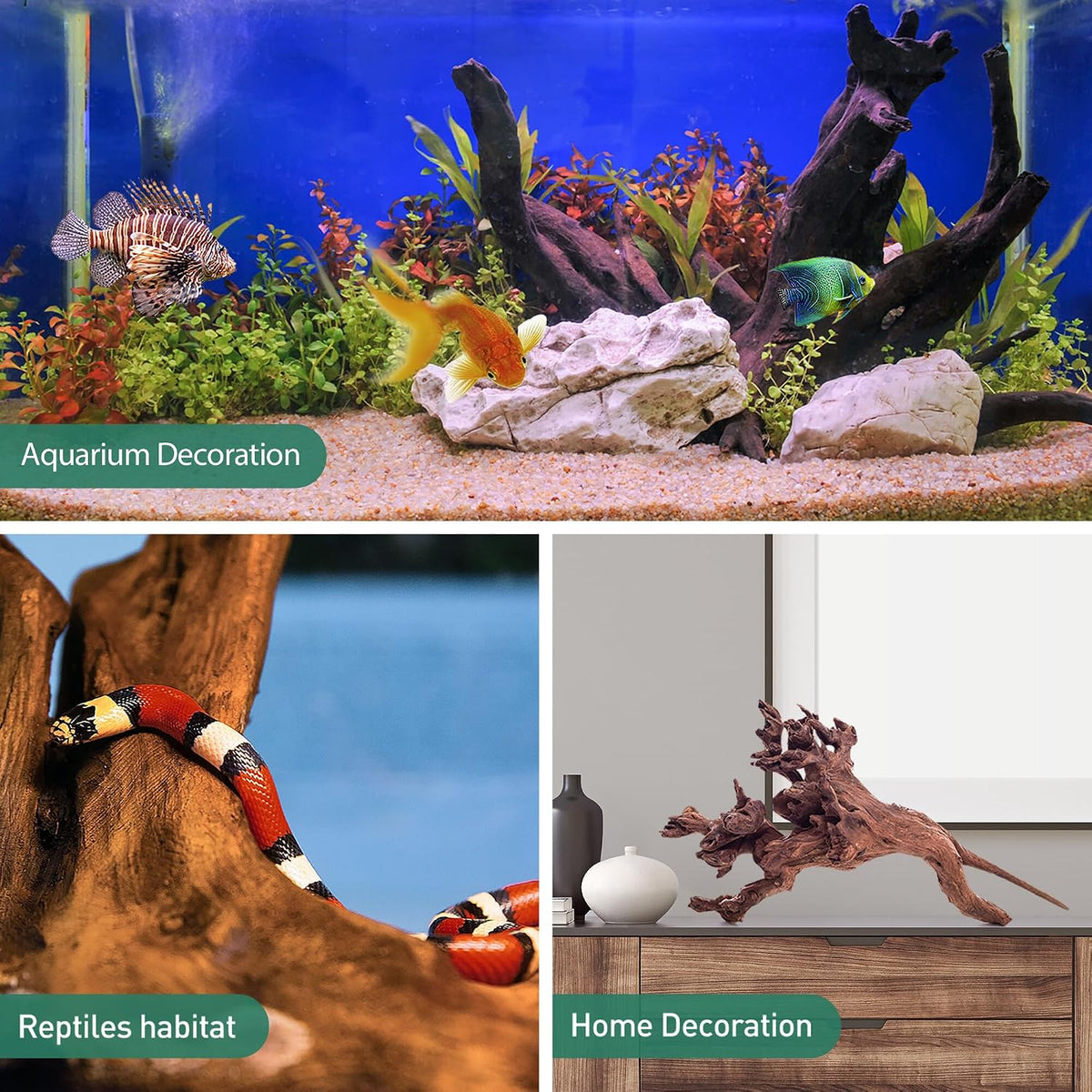 WDEFUN 3 PCS Natural Driftwood for Aquarium Decor Fish Tank Decorations