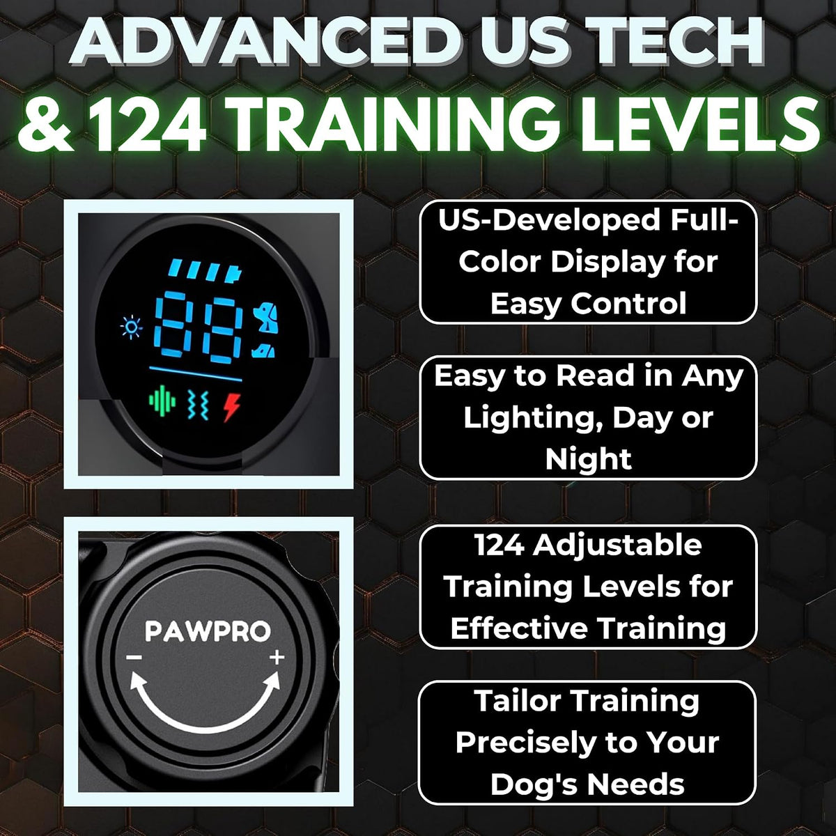 PAWPRO Dog Shock Collar with Remote, US Edition Training Collar, 4-Mile Range, Night Light, Beep, Vibration & 1-99 Shock, Waterproof & Rechargeable, Fits All Dogs, 30-Day Training Guide (Green)