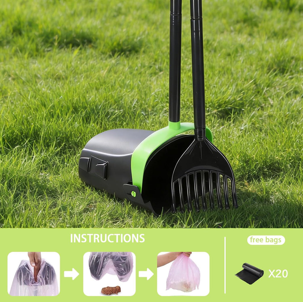 Geyecete Dog Pooper Scooper Long Handle Pooper Scooper Set Pooper for Dogs -Outdoor Cleanup Tool Foldable -Portable Pet Waste Pick Up Set