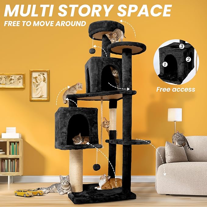 56-Inch Cat Tree for Large Cats, Sisal Scratching Posts & Hanging Toys – Sturdy - Image 5