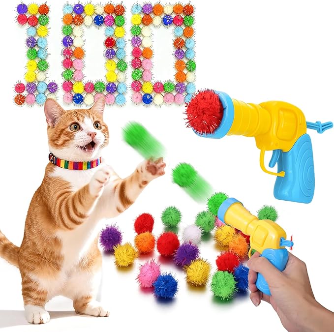 Mity rain 101PCS Cat Ball Launchers & Pom Pom Balls Interactive Cat Toy Set – by Mityrain