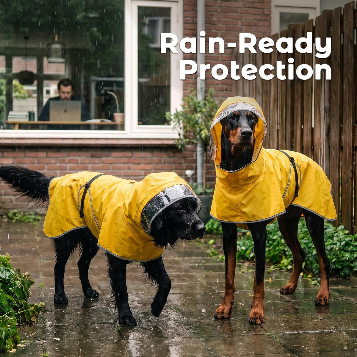 MICOOYO Dog Raincoat, Waterproof Rain Jacket with Hood, Dog Raincoats for Medium & Large Dogs, Lightweight PU Reflective Rain Jacket, Adjustable Belly Strap, Leash Opening Storage Pocket (Yellow,XXL)