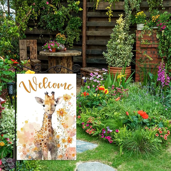 Giraffe Welcome Garden Flag, Welcome Spring Cute Giraffe Garden Flag, Pet Wild - Image 4