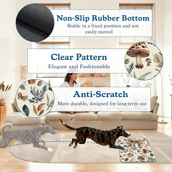 Vintage Mushroom Floral Dog Cat Food Mat–Christmas Stocking Absorbent - Image 4
