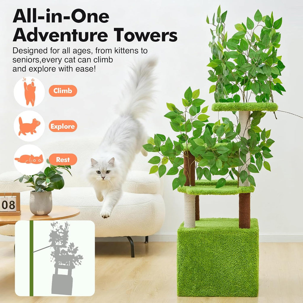Woochpet 60"Large Cat Tree with Scratching Post,Tall Cat Tower with Hammock
