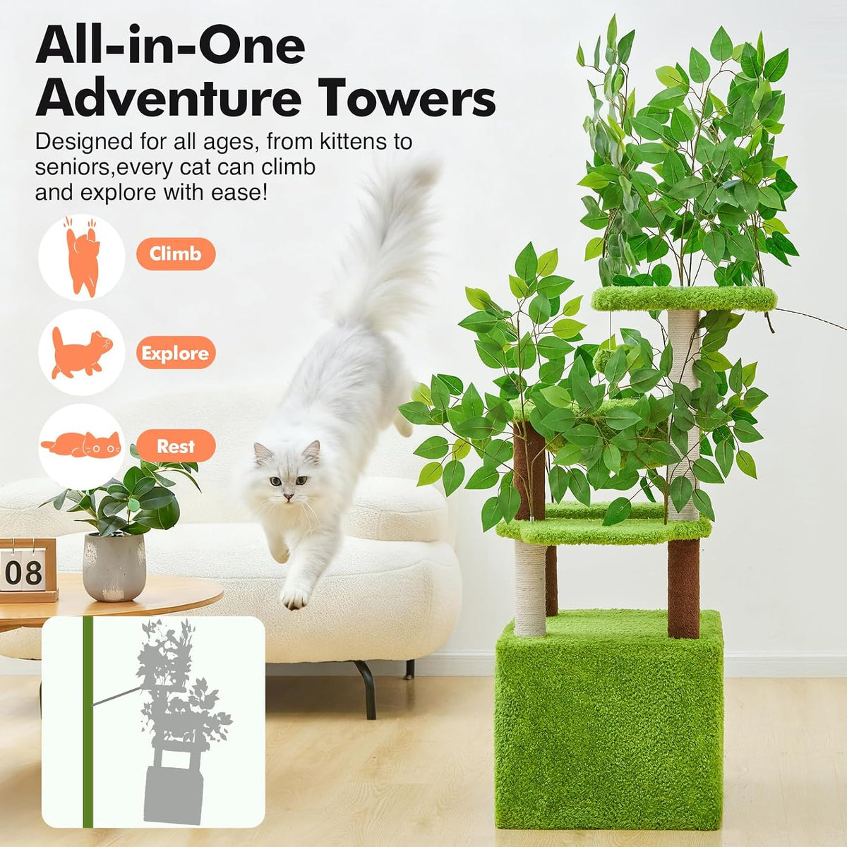 Woochpet 60"Large Cat Tree with Scratching Post,Tall Cat Tower with Hammock