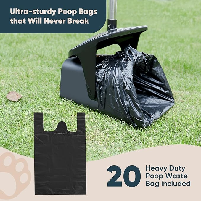 Stainless Steel Dog Pooper Scooper, 20 Waste Bags - Image 5