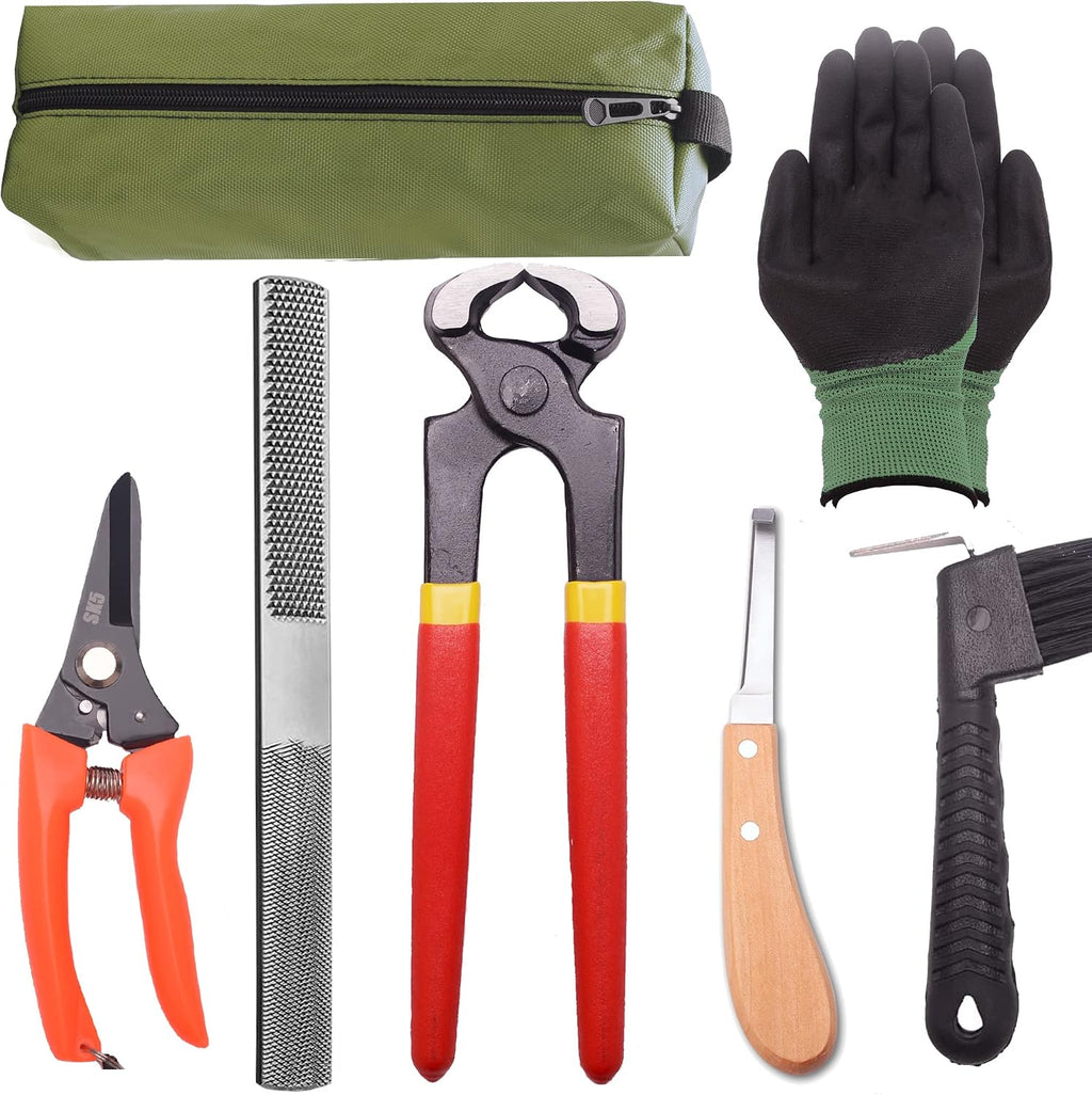 Farrier Tool Kits - 8 inch Professional Farriers Hoof Nipper Cutter Handle Knife Mini Rasp Hoof File Goat Pig Equine Metal Shears（7 Piece）
