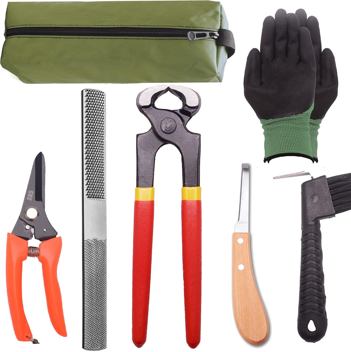 Farrier Tool Kits - 8 inch Professional Farriers Hoof Nipper Cutter Handle Knife Mini Rasp Hoof File Goat Pig Equine Metal Shears（7 Piece）