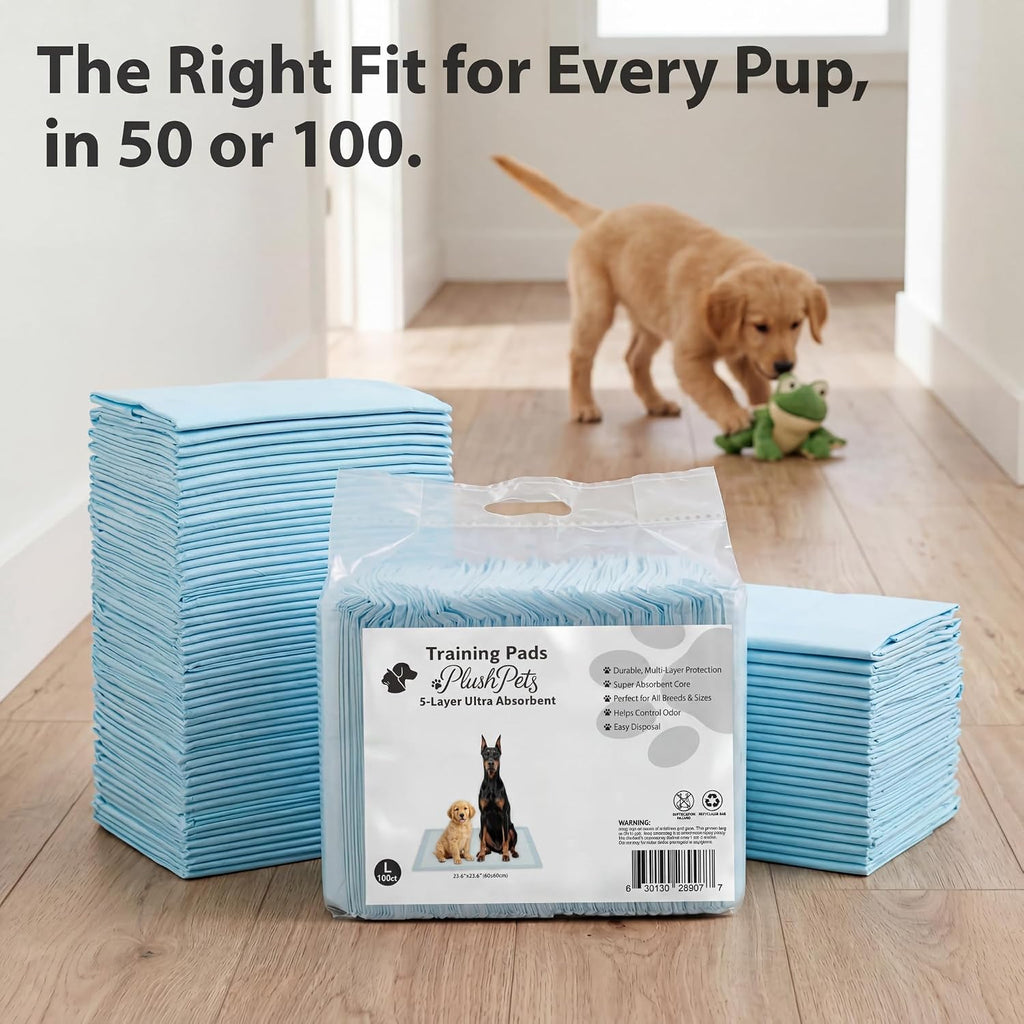 Large Dog Training Pads, 100 Count – 5-Layer Ultra Absorbent Puppy Pee Pads, Leak-Proof & Quick-Dry Surface, Potty Training Essentials for Dogs & Puppies (L, 100, Count)