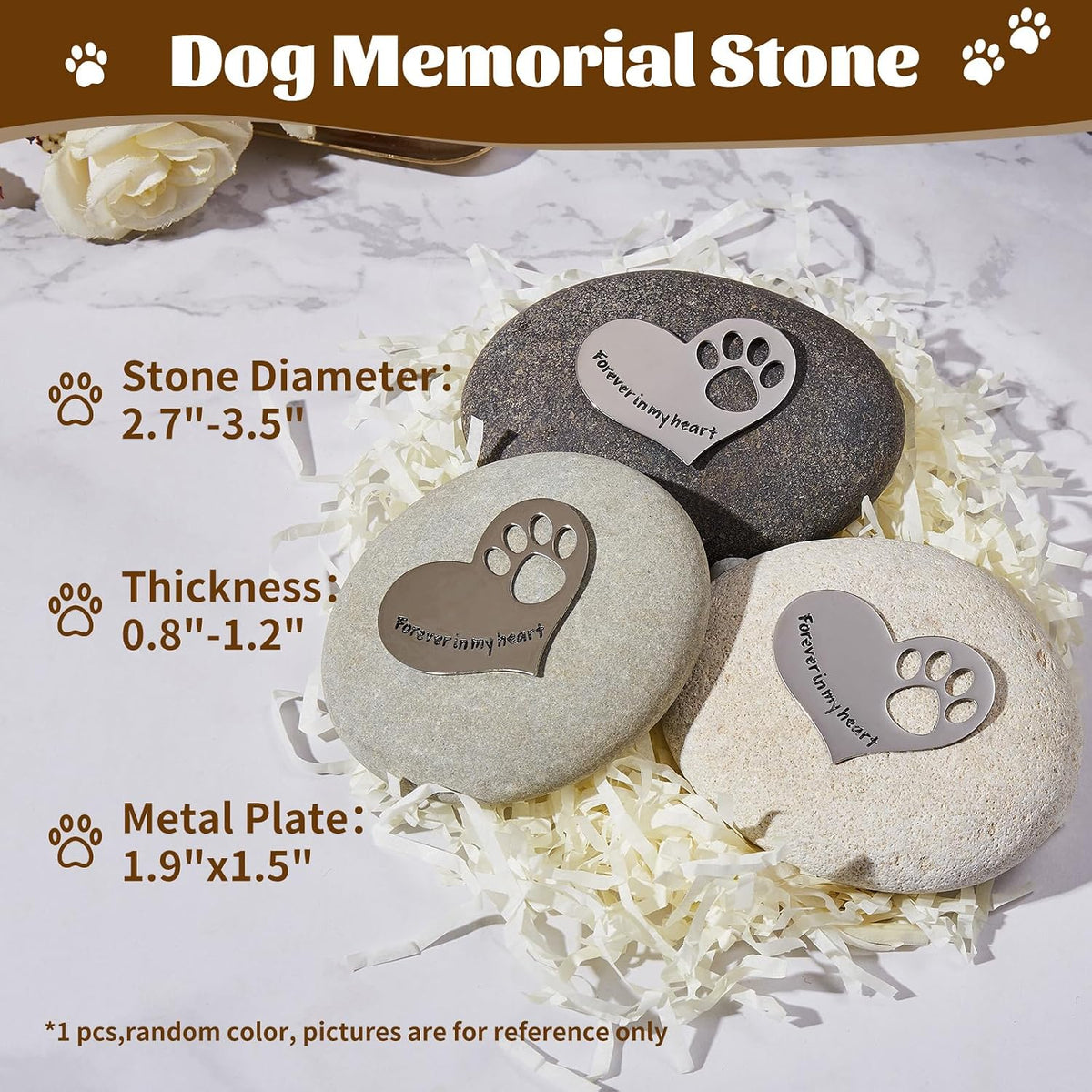 Loss of Dog Sympathy Gift Forever in My Heart in Memory of Dog Stone for Loss of Dog Memorial Stone Passed Away Gift Dog Remembrance Gift Paw Print Stone Original Color 1pcs