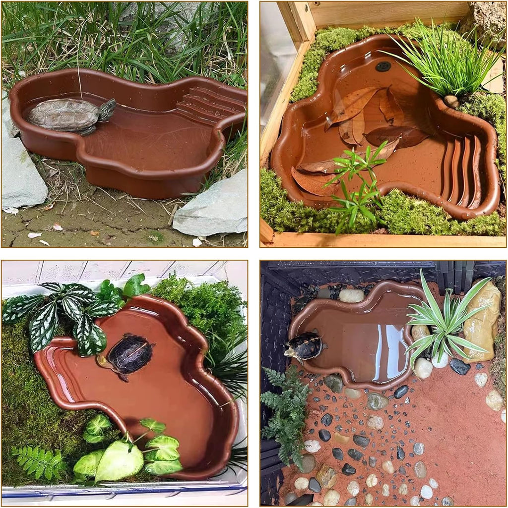 3PCS Tortoise Dish with Ramp Leaf - Tortoise Food & Water Bowls - Reptile Habitat Accessories for Horned Frogs & Lizards - Fit for Bath