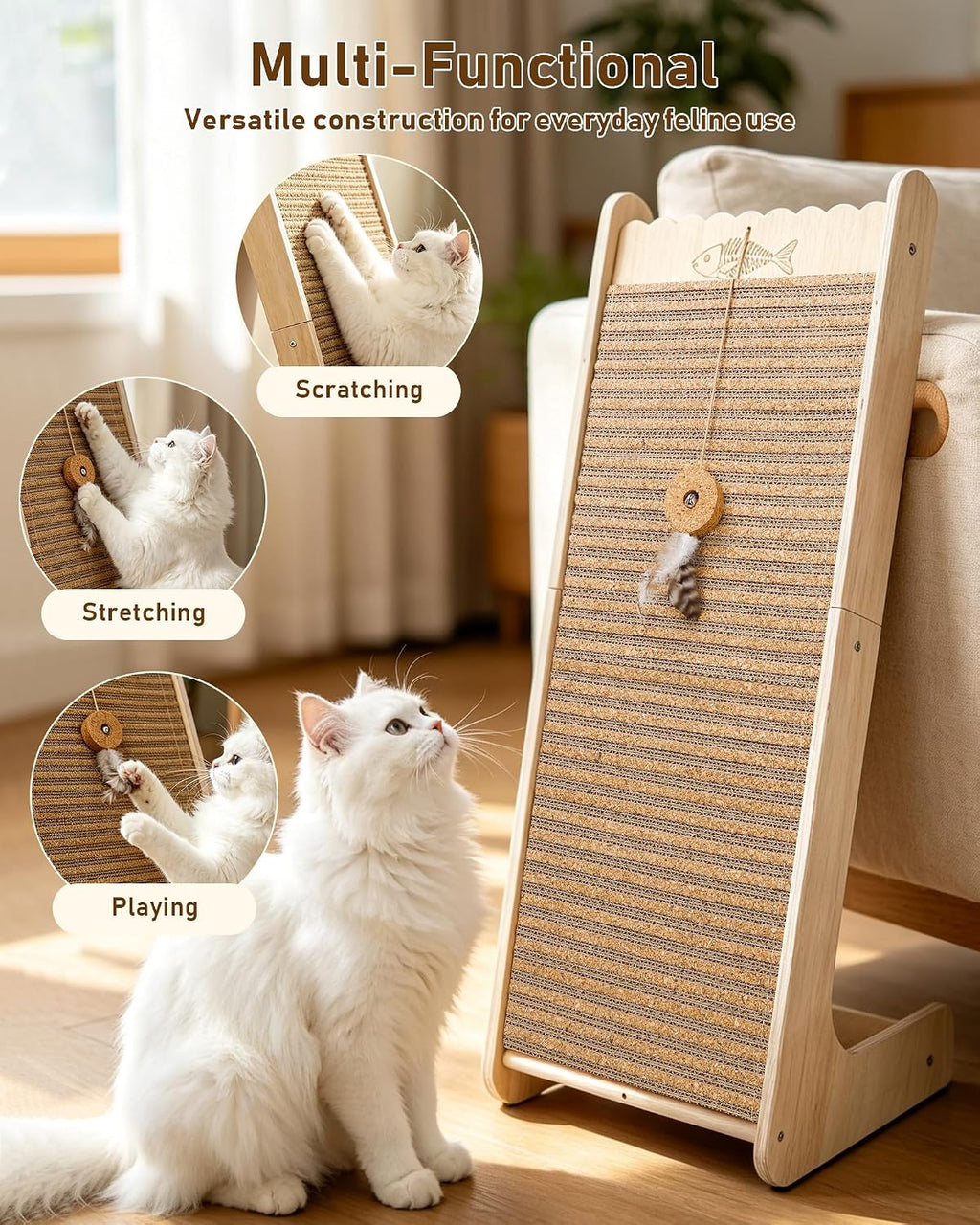 L-Shaped Cork Cat Scratcher, Vertical Scratching Post for Indoor Cats