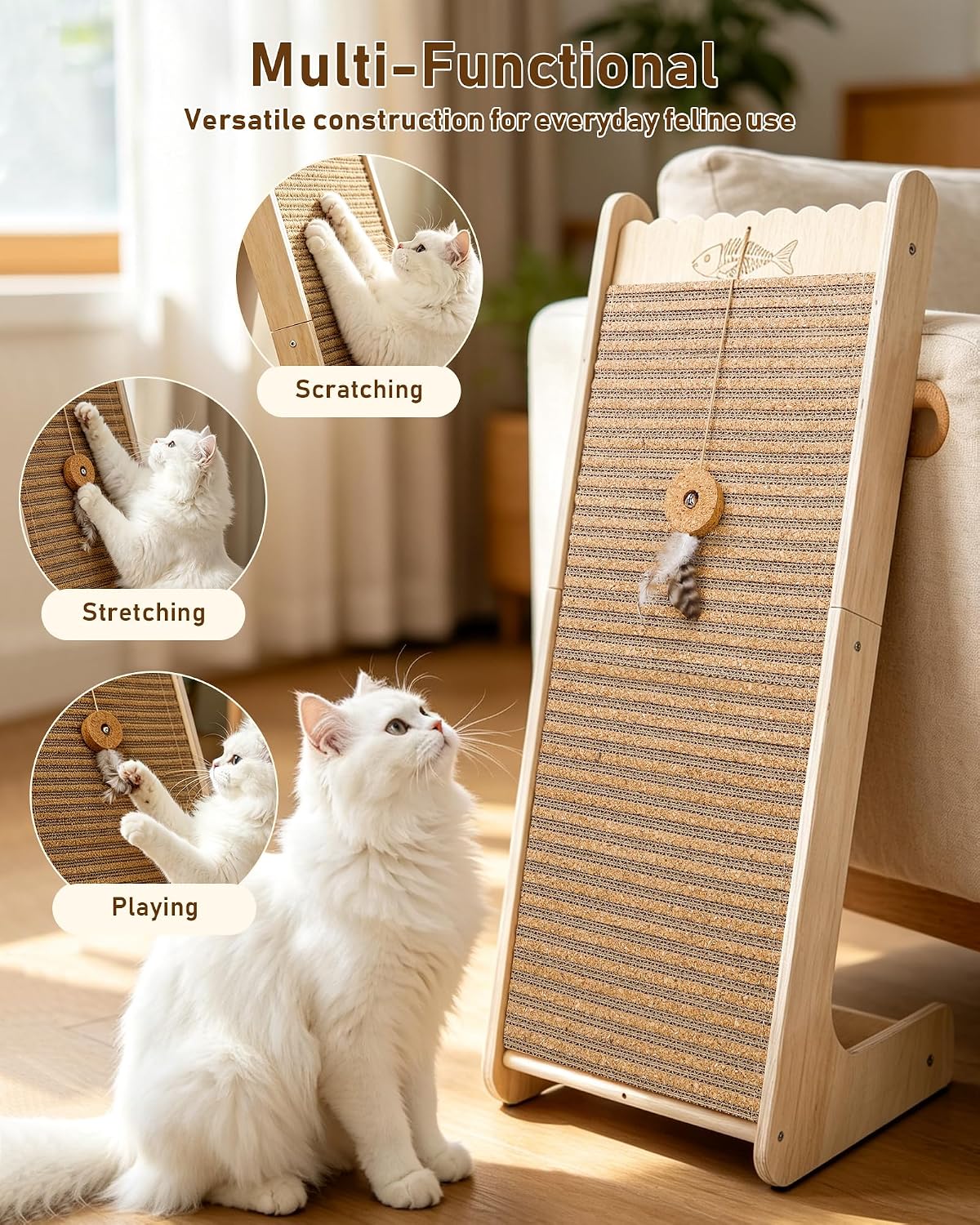 L-Shaped Cork Cat Scratcher, Vertical Scratching Post for Indoor Cats