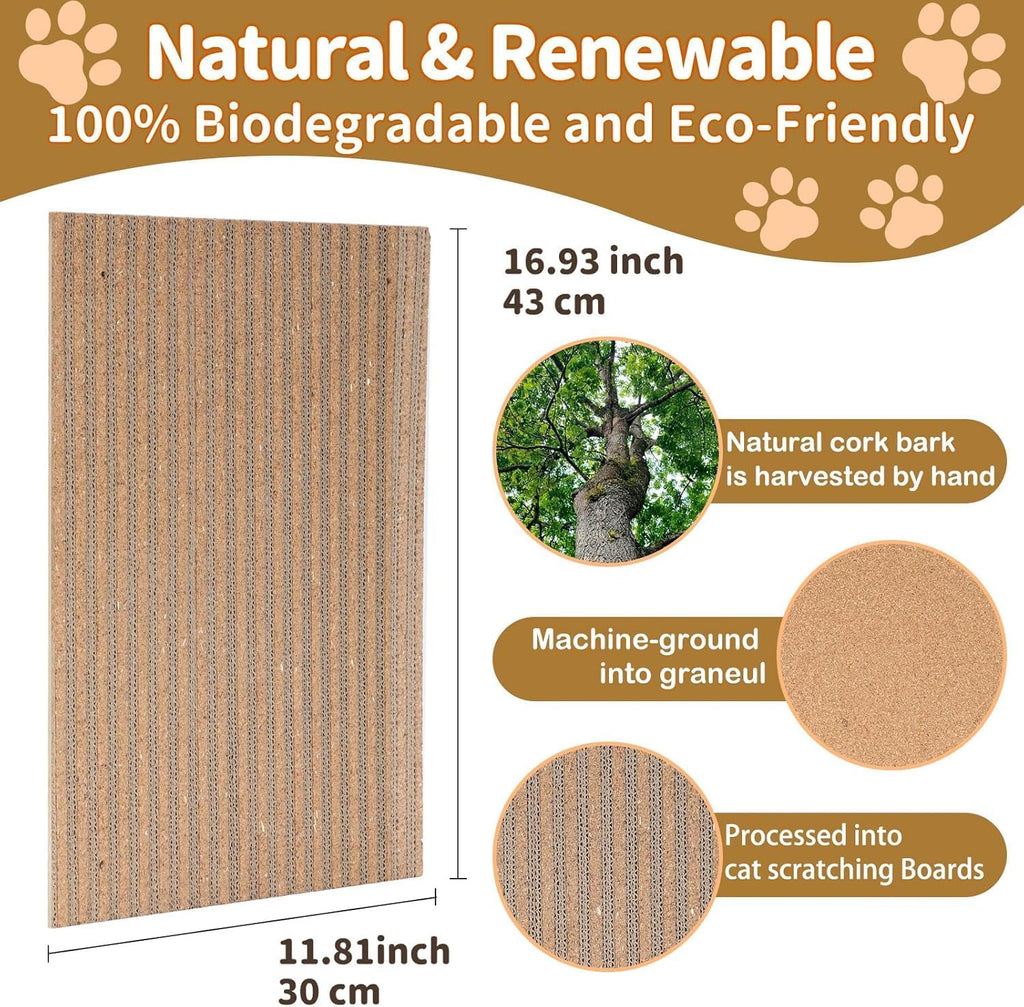 Natural Cork Cat Scratcher Boards for Wall & Floor - Adjustable Height for All Cats, Furniture Protector3-Pack