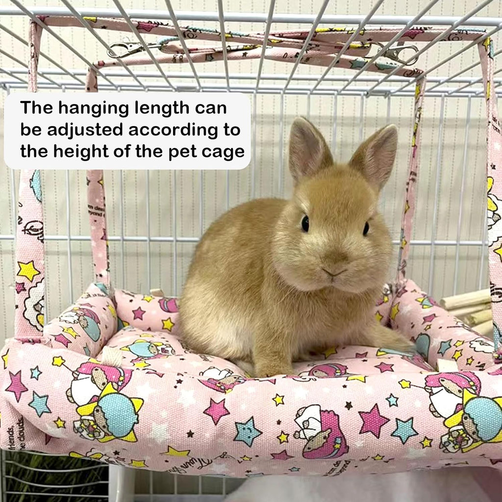 Rabbit Hammock Swing Small Animal Hanging Bed with 2 Pads (Pink Star)