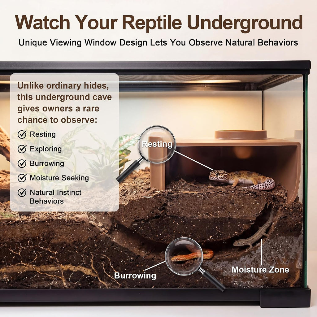 Reptile Corner Underground Cave Viewing Hide-Leopard Gecko Tank Accessories