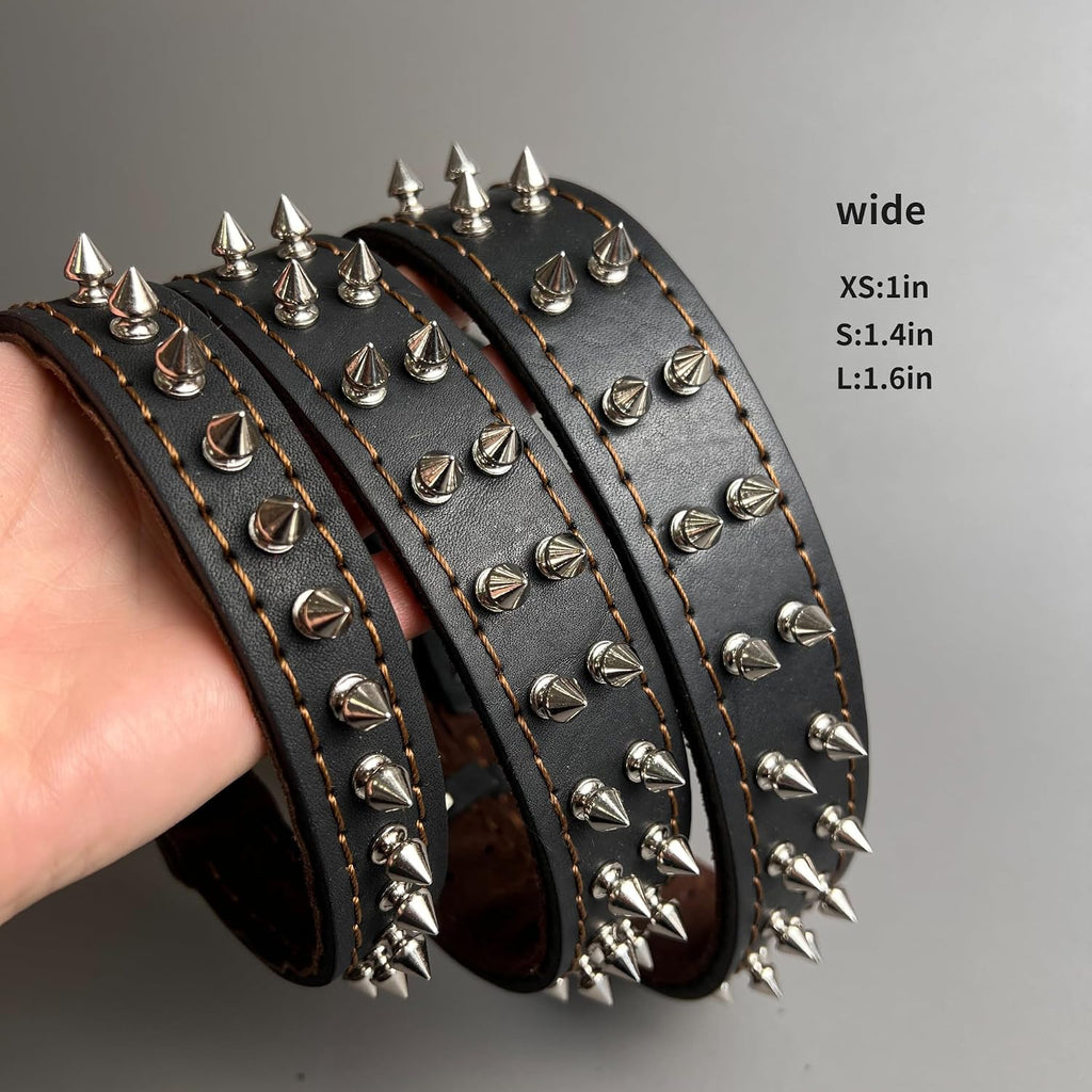 Leather Spiked Dog Collar Sturdy Durable French Bulldog Pit Bulls Doberman (Black,XS-Neck 14-18in)