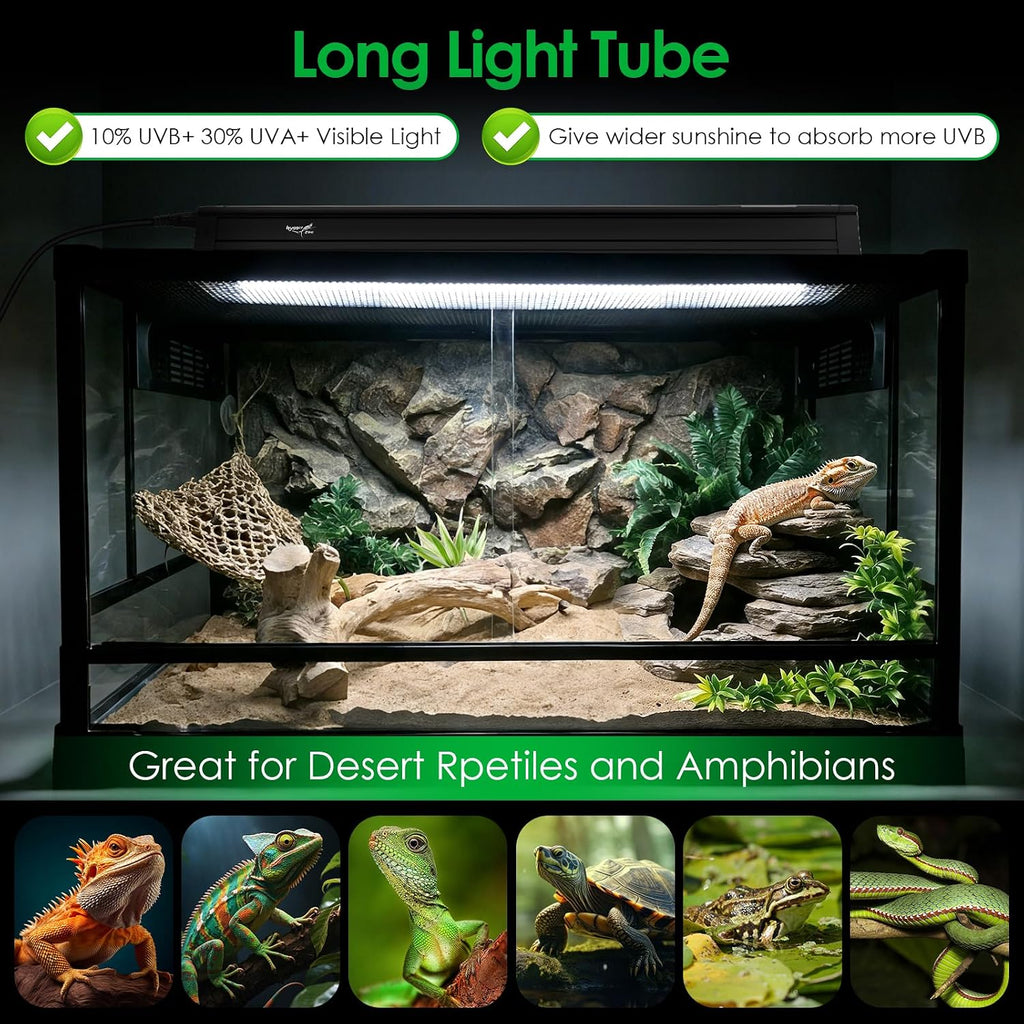 UVB Light for Reptiles Bearded Dragon, T5 UVB Reptile Light Fixture HO UVB Bulb Lighting Combo Kit 10.0 24W UVA UVB Reptile Light Bulb Terrarium Lamp Tube Bar for Snake Gecko Turtle Lizard, 22 Inch