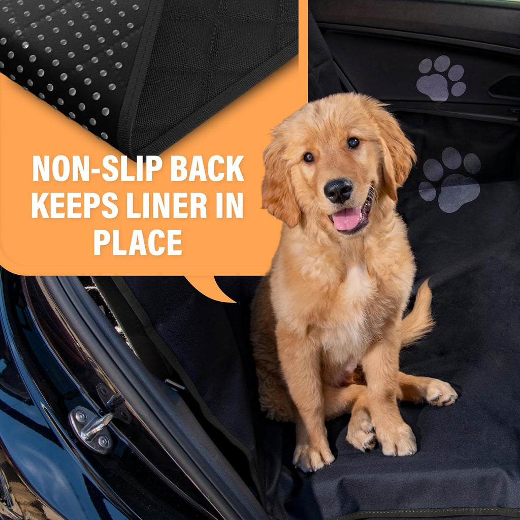 Active Pets Waterproof Hammock Standard Car Seat Cover, Fits Sedans Hatchbacks Crossovers Coupes Compact Vehicles, Secure Convertible Travel Bed Protects Backseat Cargo from Dogs, Black w/Orange Trim