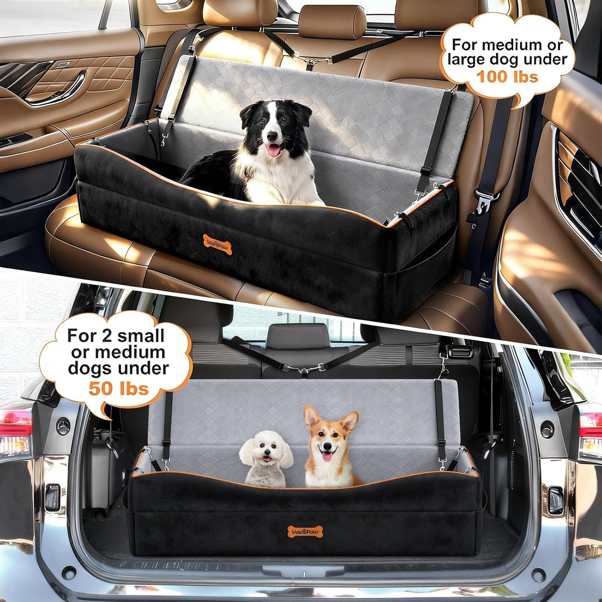 Car Seat for Large Dog for 2 Medium or 3 Small Dogs Under 100Lbs