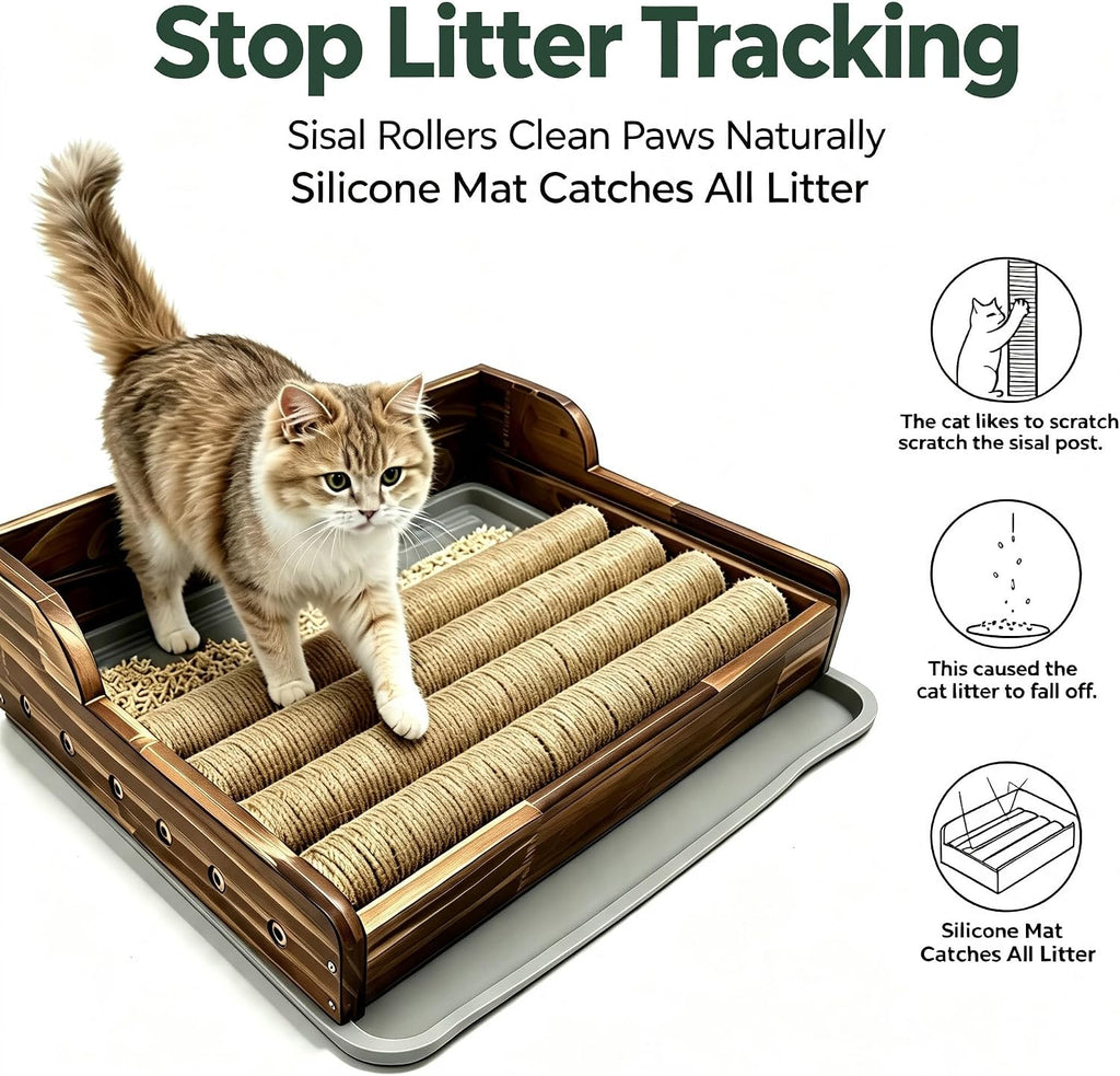 Cat Litter Box Step, 3‑in‑1 Cat Scratch Post,Cat Bed Scratcher (Natural)
