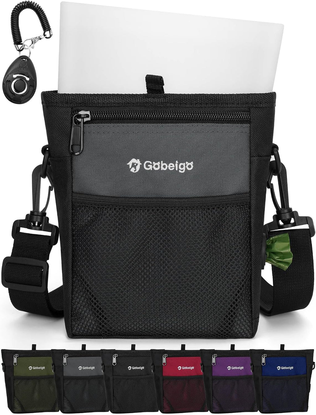 Gobeigo 4 Cup Dog Treat Pouch with Silicone Insert Bag& Clicker(Navy Blue)