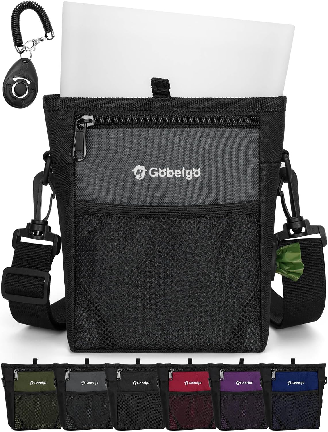Gobeigo 4 Cup Dog Treat Pouch with Silicone Insert Bag& Clicker(Navy Blue)