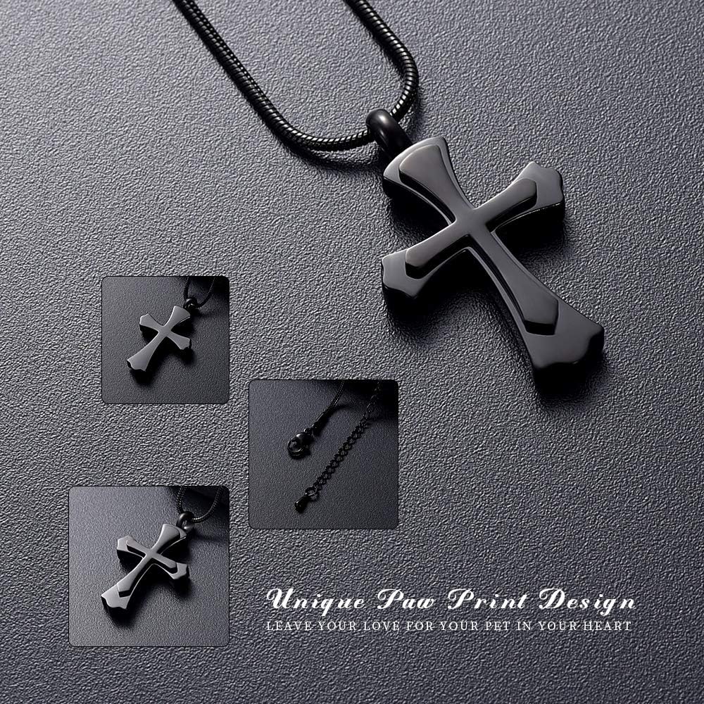 Stainless Steel Cross Memorial Cremation Ashes Urn Pendant Necklace Keepsake Jewelry Urn