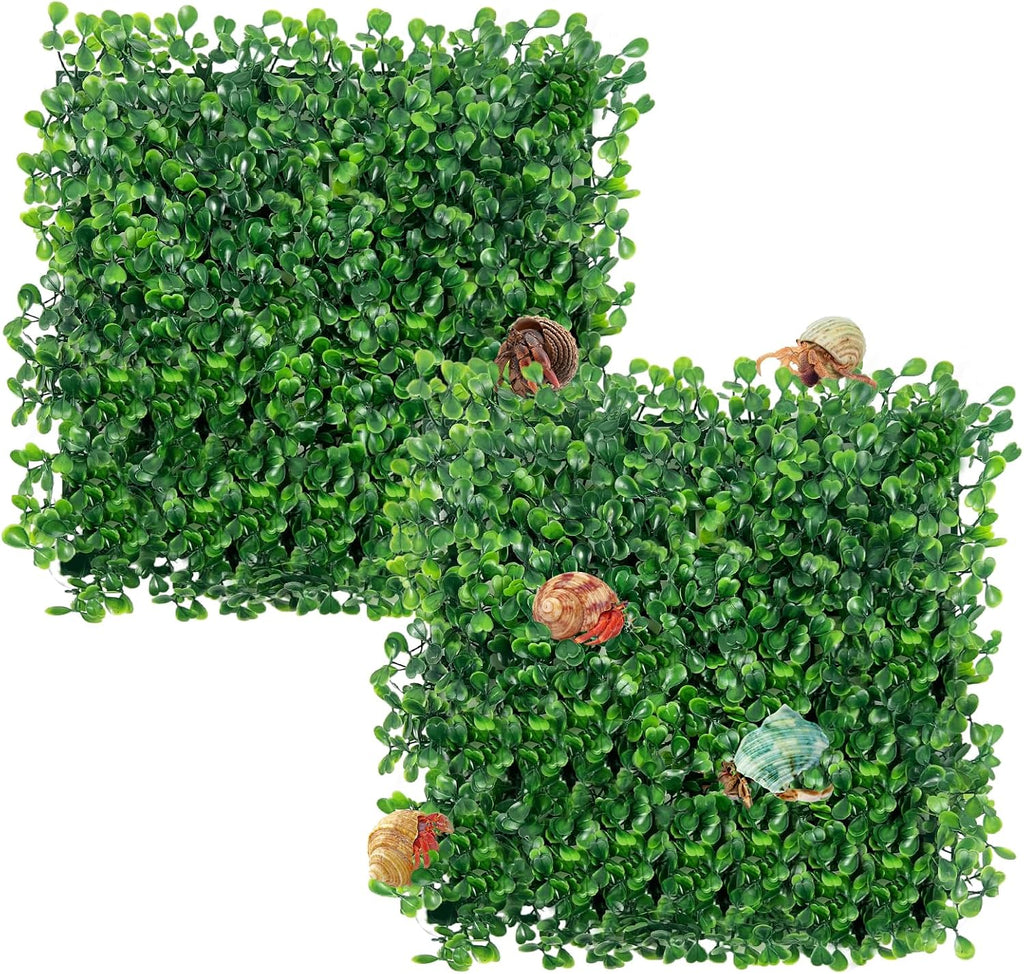 Rainmae 2Pack Faux Grass Mat Fake Turf Hermit Crab Climbing Wall, Hermit Crab Climbing Toys, Plastic Aquarium Plants Lawn Hermit Crab Supplies Climbing and Hide Toy for Gecko Reptile Lizard 10x10 inch