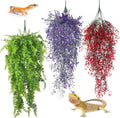 PINVNBY 3 Pack Reptile Plants Terrarium Hanging Fake Vines with Suction Cup Artificial Leaves for Bearded Dragons Lizards Geckos Snake Hermit Crab (Green, Purple and Red)