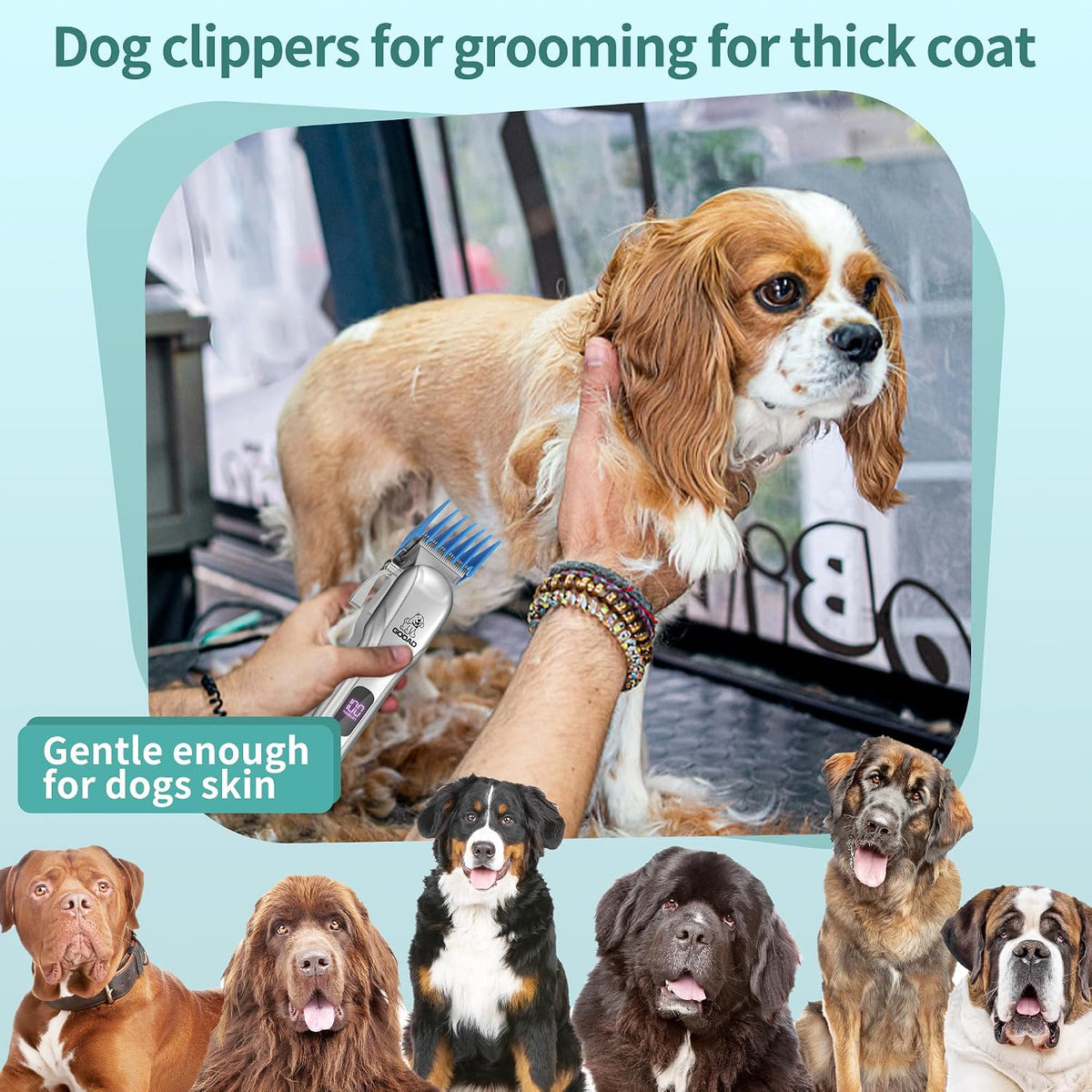 Cordless Dog Clippers for Thick Coats,Quiet Pet Grooming Kit(Silver)