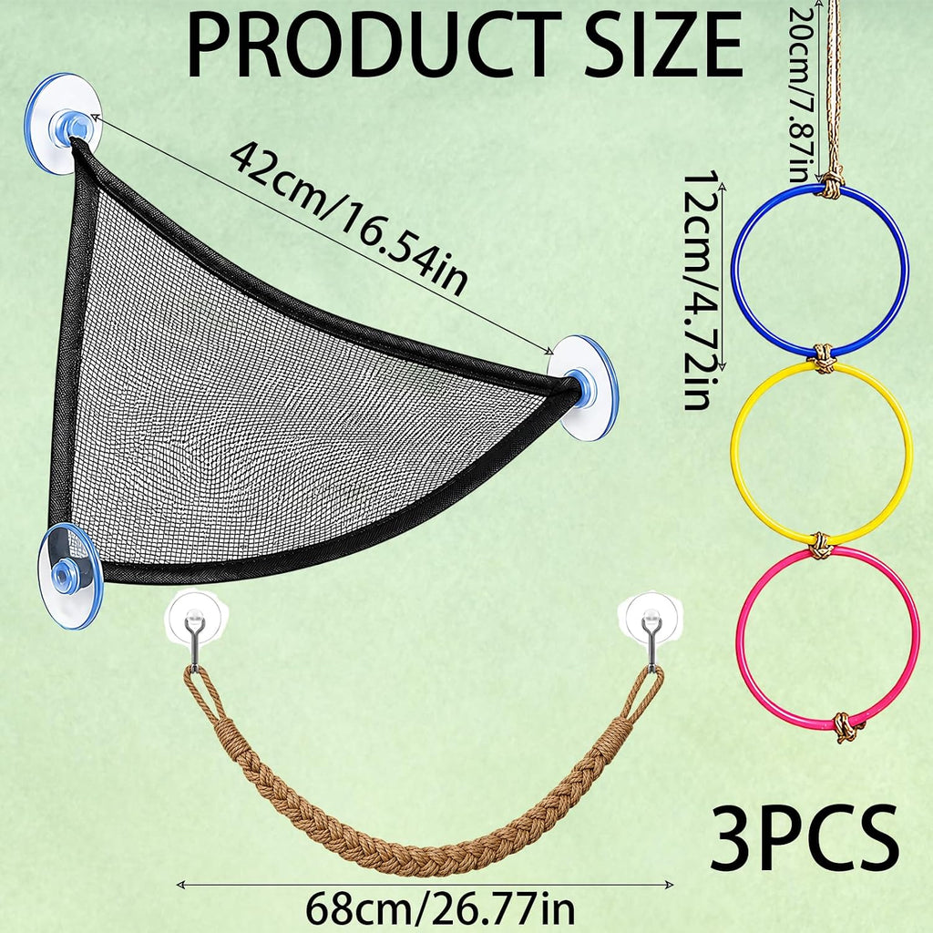 3PCS Snake Enrichment, Snake Enclosure Accessories, Reptile Habitat Accessories with Jute Rope and Black Mesh Hammock, Cage Climbing Structures for Environmental
