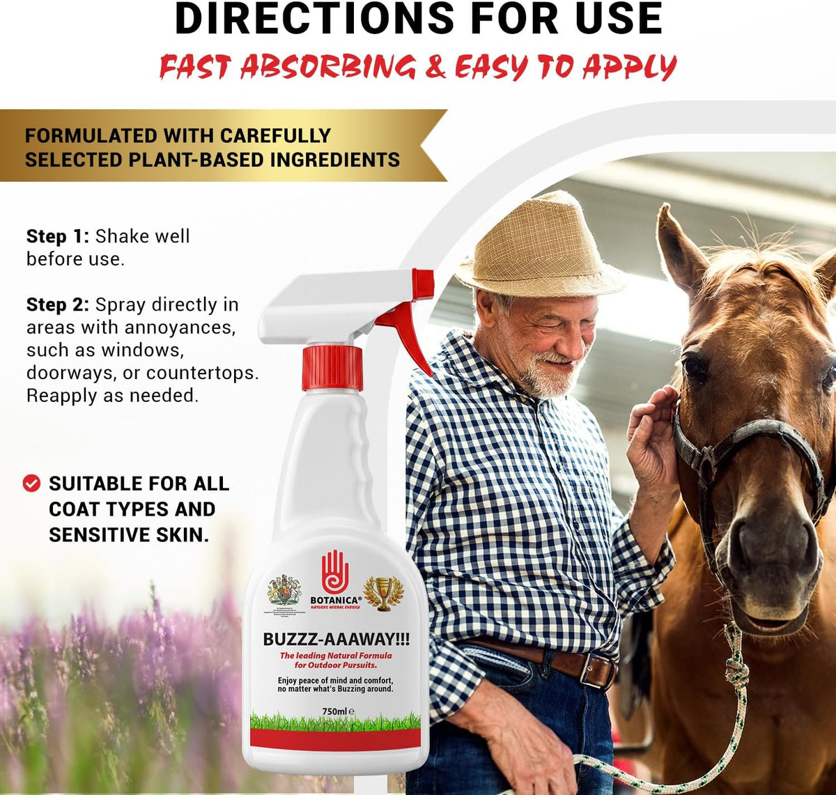 Botanica Buzzz-Aaaway Horse Fly Spray for Horses & Ponies | Plant-Based 750ml